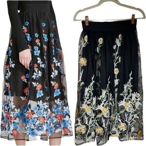 Maje flower embroidered midi skirt